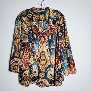 Chaps Womens Top Plus Size 3X Long Sleeve Pullover Sheer  V-Neck Colorful Blouse